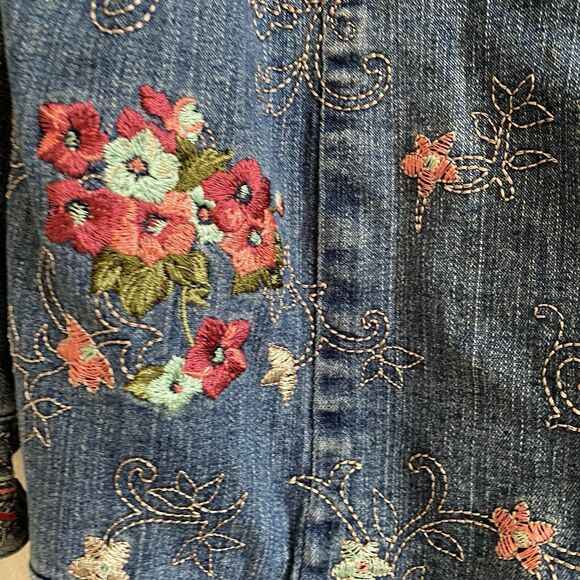 DENIM & CO Stretch Cotton Embroidered‎ Denim Lined Jacket Floral-Size Medium - Picture 5 of 14
